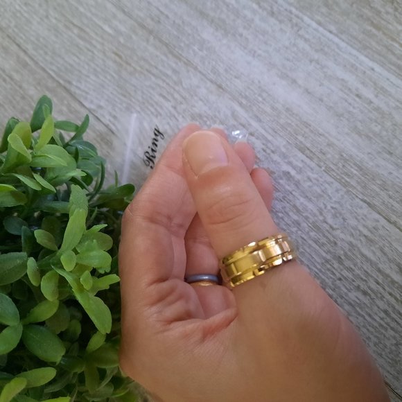 Men's -Plated, Stainless Steel Wide Band Wedding Ring - Double Grooved, Size 7 - Picture 2 of 15